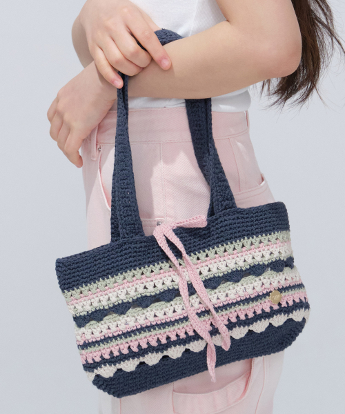 ★COVERNAT WOMAN★ Cloverheart knit tote bag navy CO2402TB86