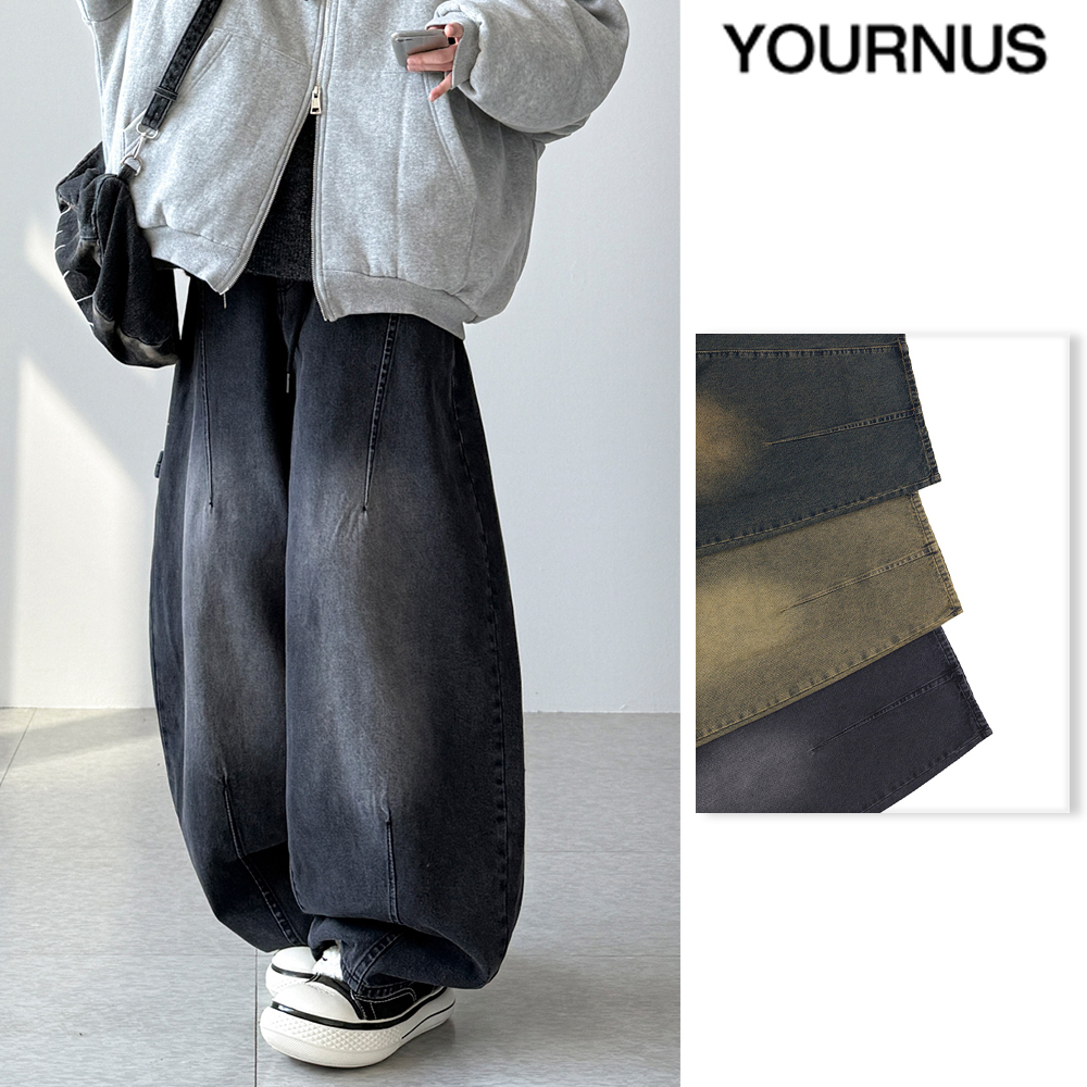 【YOURNUS】Patchwork Balloon Wide Denim