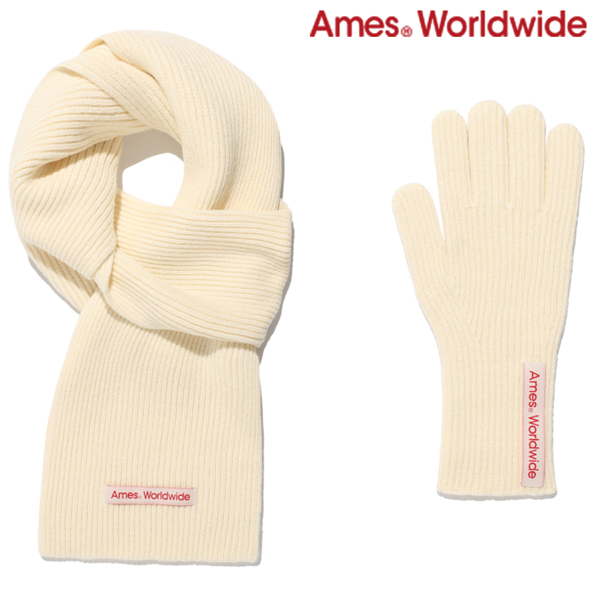 ★AMES-WORLDWIDE★KNIT GLOVES & MUFFLER SET IVORY★正規品