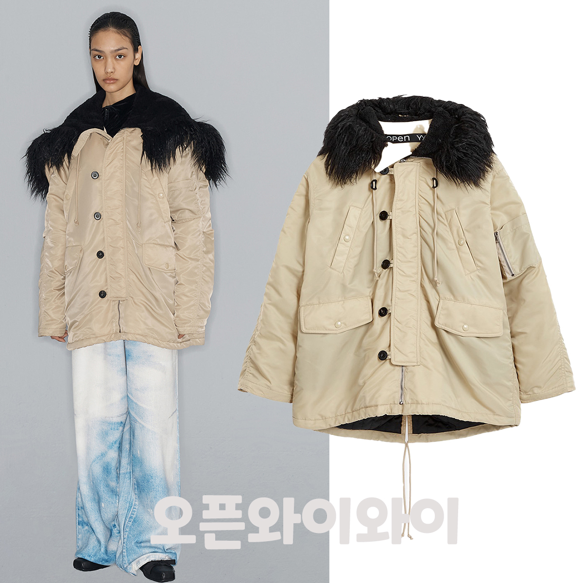 [OPEN YY] / ☆ 24FW OVERSIZED FAUX FUR HOOD PARKA / BEIGE