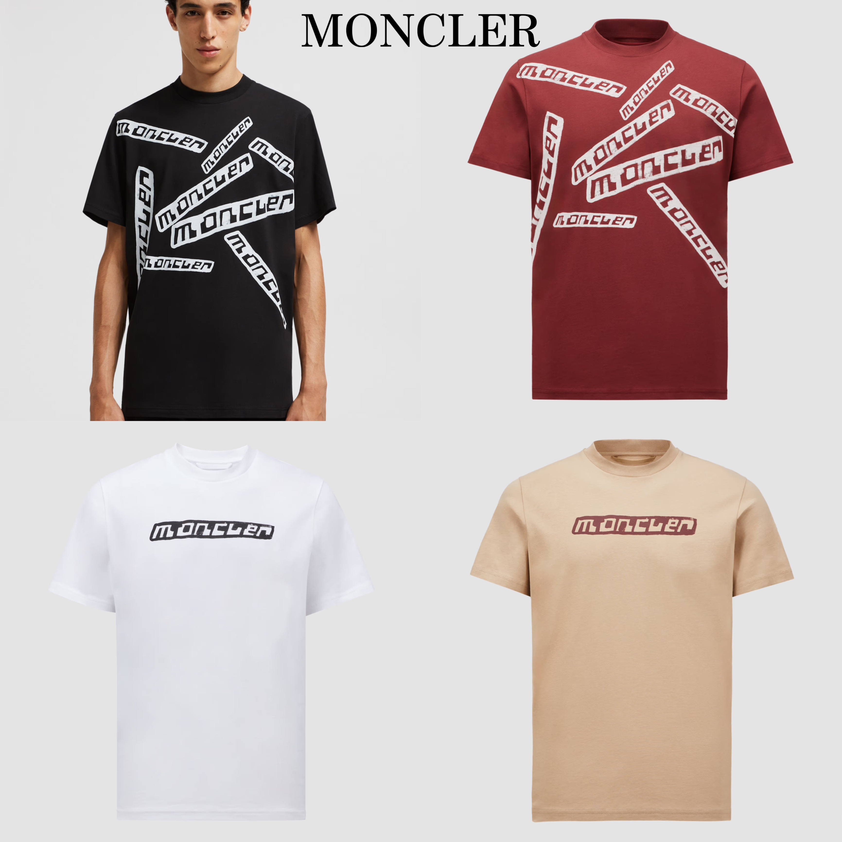 メンズ *MONCLER* グラフィックロゴ入 コットンTシャツ ラベル風