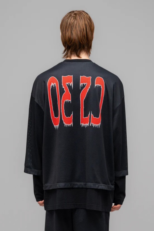 【032C】\"GAME\" LAYERED MESH LONGSLEEVE WASHED BLACK