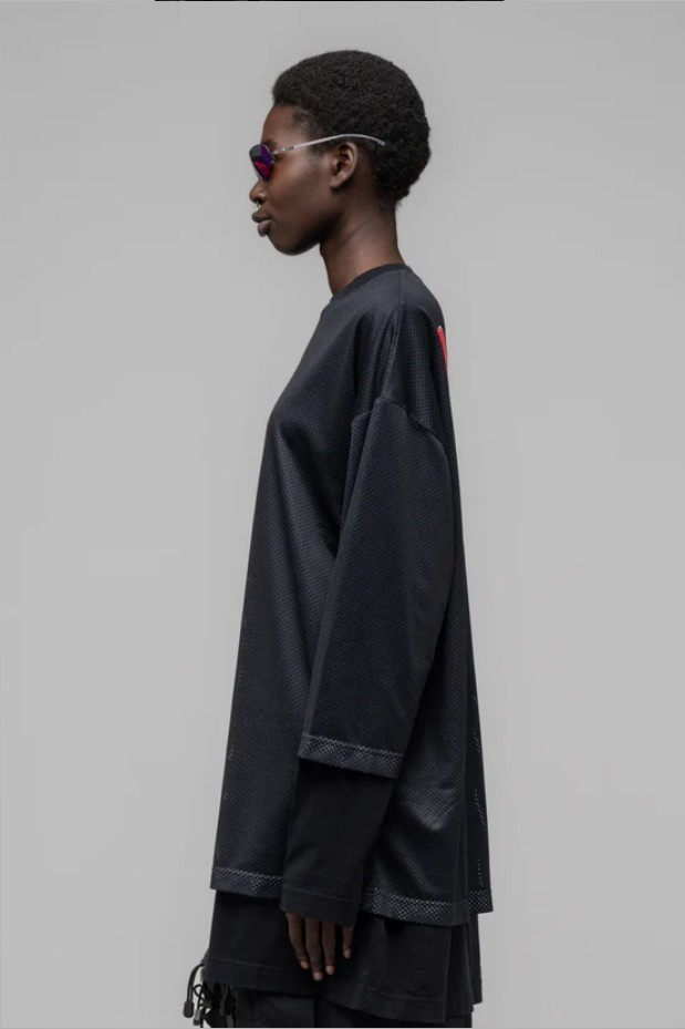 【032C】\"GAME\" LAYERED MESH LONGSLEEVE WASHED BLACK