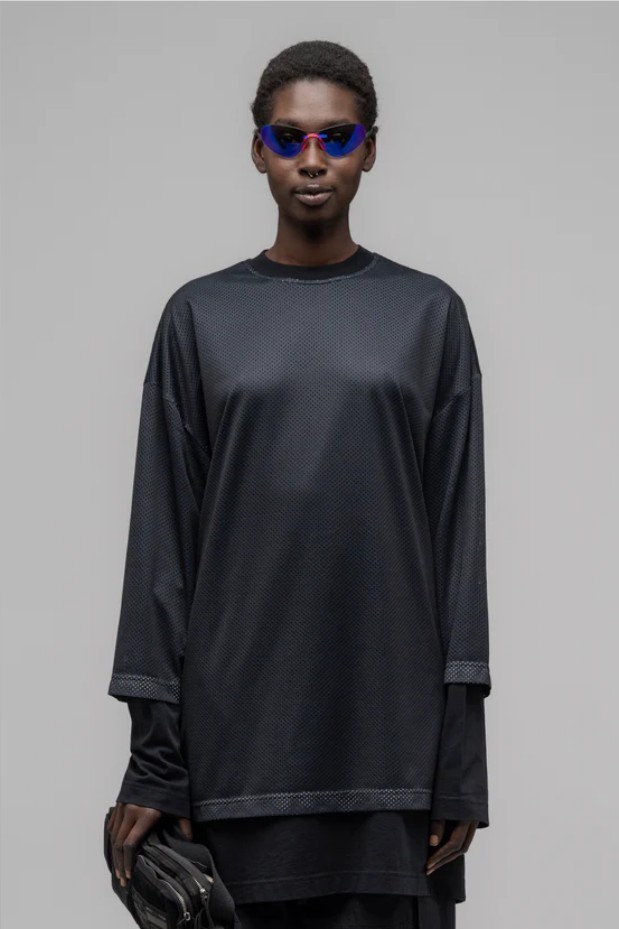 【032C】\"GAME\" LAYERED MESH LONGSLEEVE WASHED BLACK
