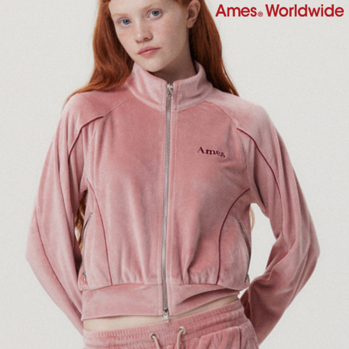 ★AMES-WORLDWIDE★AMES VELOUR TRACK ZIP-UP PINK★正規品/人気