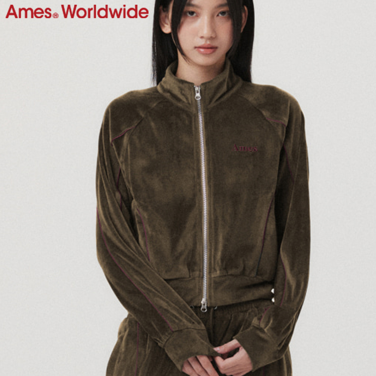 ★AMES-WORLDWIDE★AMES VELOUR TRACK ZIP-UP KHAKI★正規品