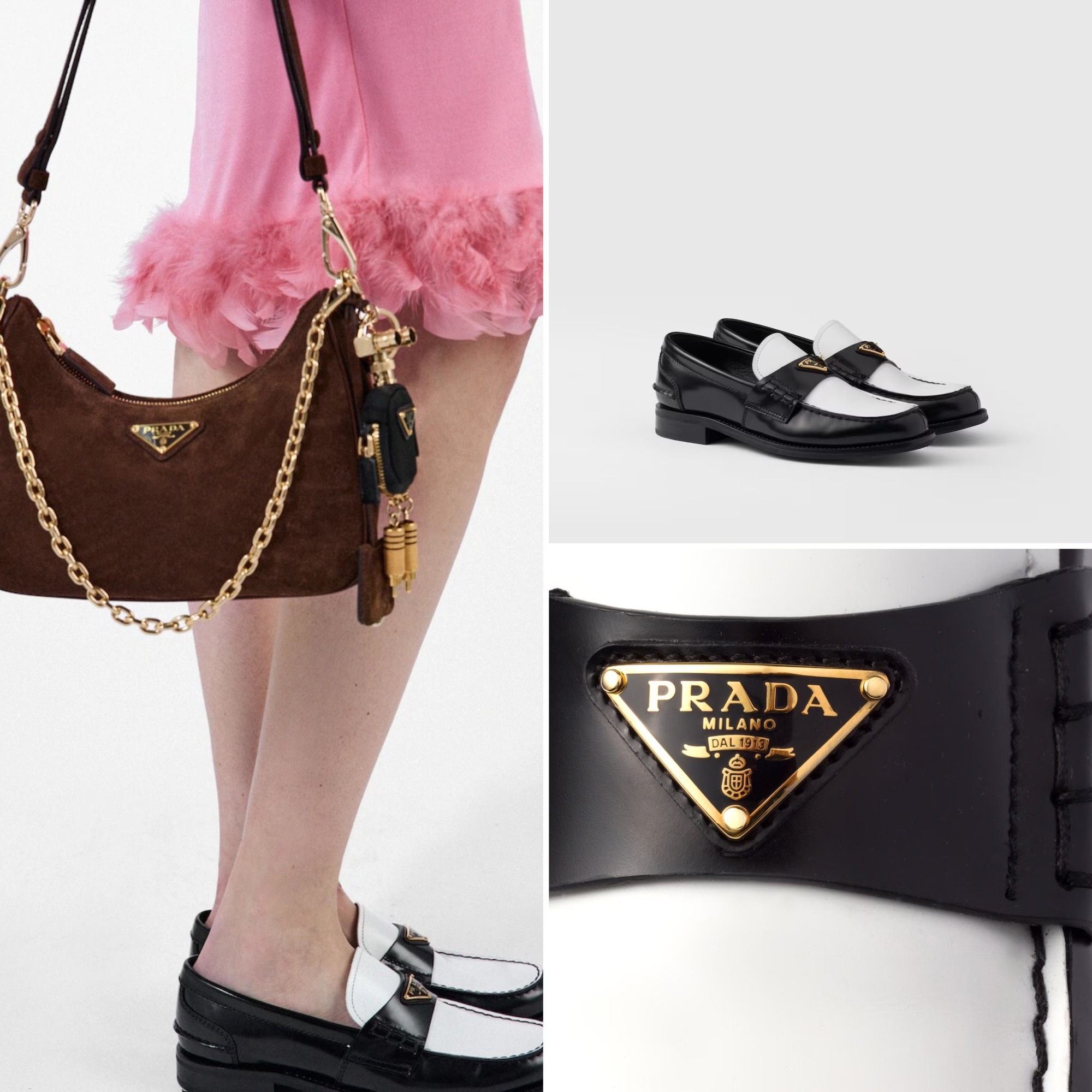 《送料無料》PRADA Two-tone brushed leather loafers