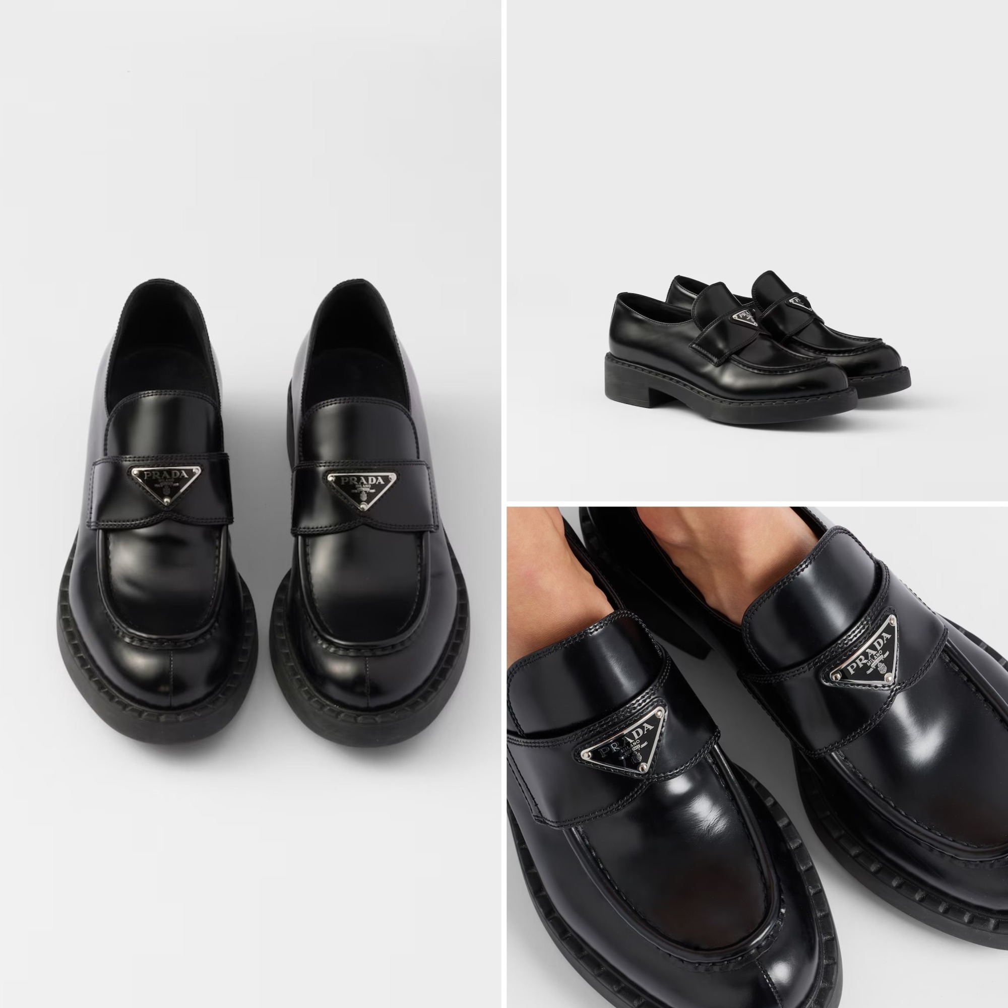 《送料無料》PRADA Chocolate brushed leather loafers