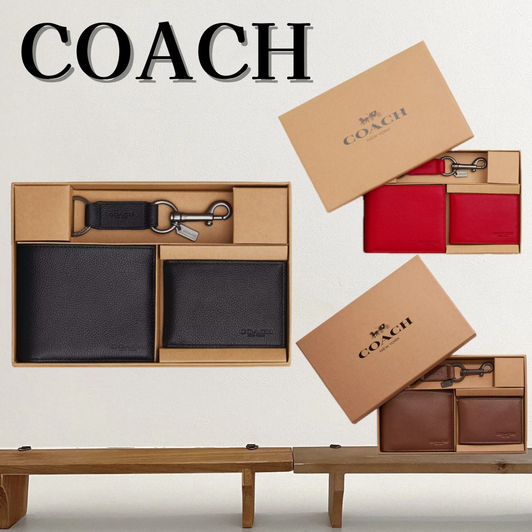 国内発送coach＊ギフトBOX入り＊財布カードケース&キーリングSET