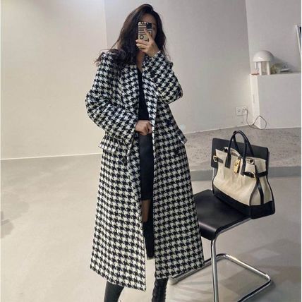 ロング丈 秋冬アウター 千鳥格子 チェスターコート 韓国