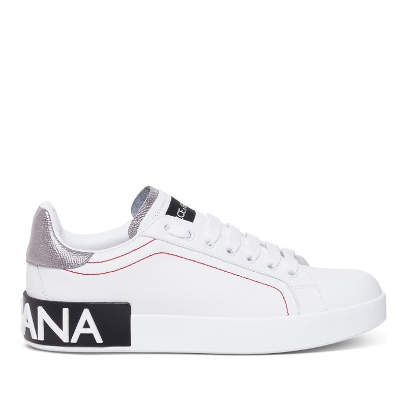 スニーカー Dolce & Gabbana Portofino White Leather Sneakers with Logo