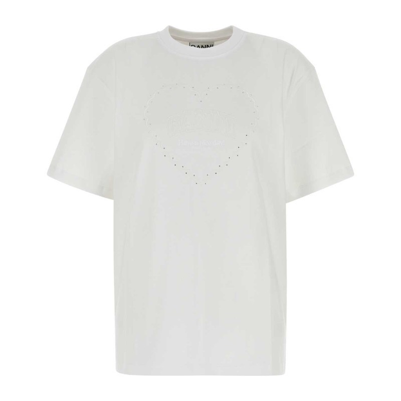 Tシャツ・カットソー Ganni SS25 White cotton t-shirt (T4033 151)
