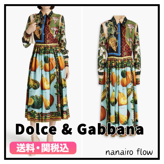 ★Dolce&Gabbana★シルクツイル ミディ シャツワンピース 送関込