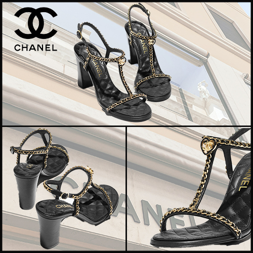 ★上品★【CHANEL】サンダル ラムスキン＆メタル ブラック