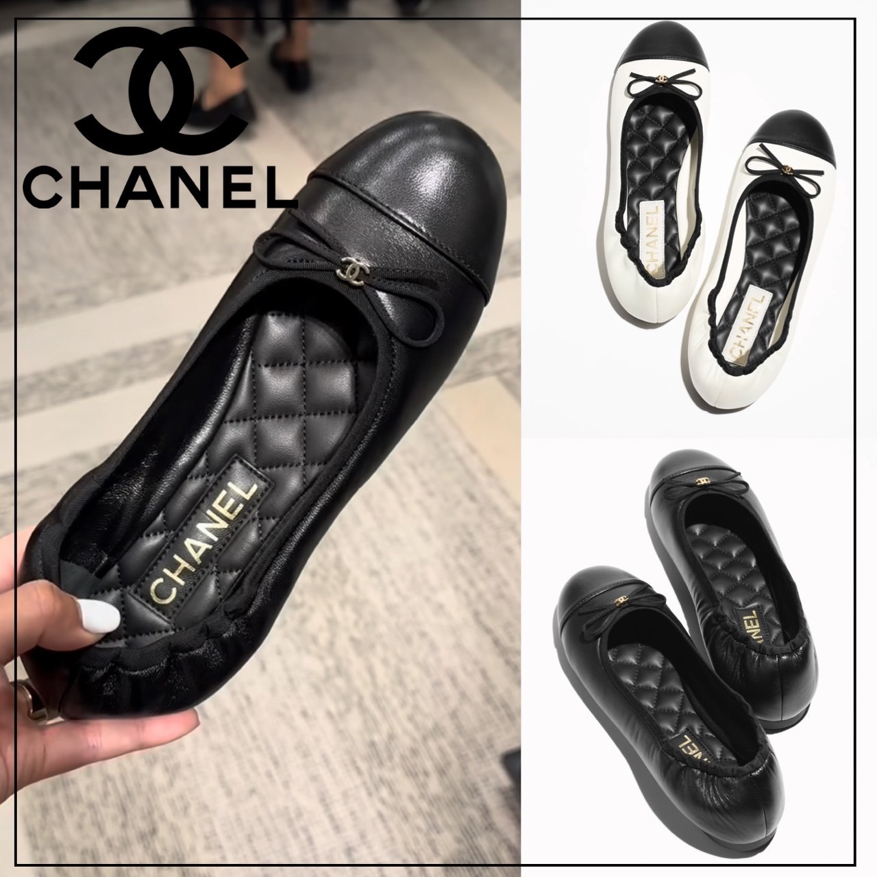 リボンが可愛い♪【CHANEL】25C CCロゴ バレリーナ