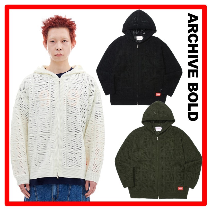 ★人気★【ARCHIVE BOLD】★NET KNIT HOOD ZIP-U.P★
