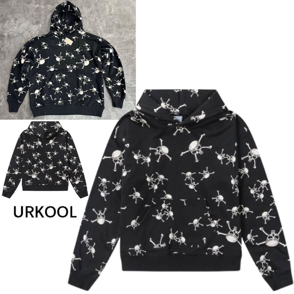 URKOOL プリント ストリート フーディ スカル スケルトン