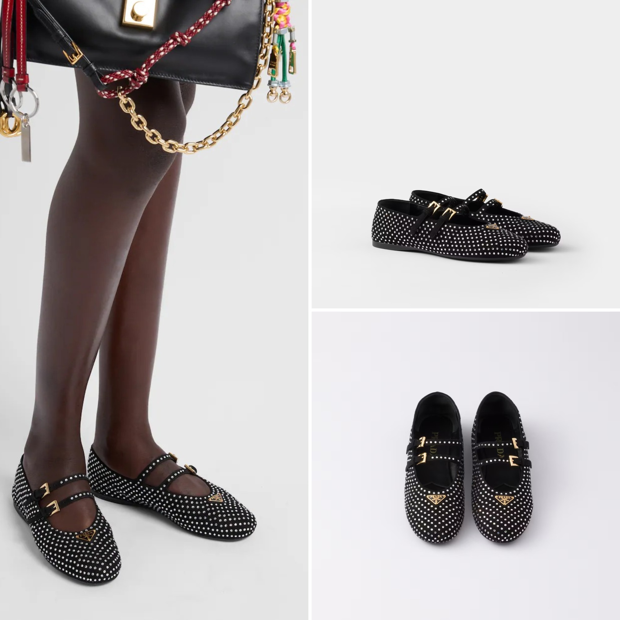 《送料無料》PRADA Suede ballerinas with crystals