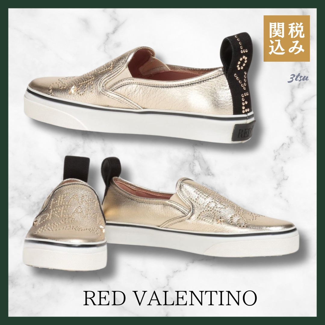 RED VALENTINO★レザー メタリック スタッズ付き スニーカー 靴