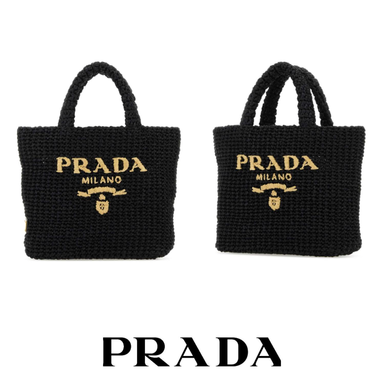 おすすめ☆大人気【Prada】 ブラックストローハンドバッグ