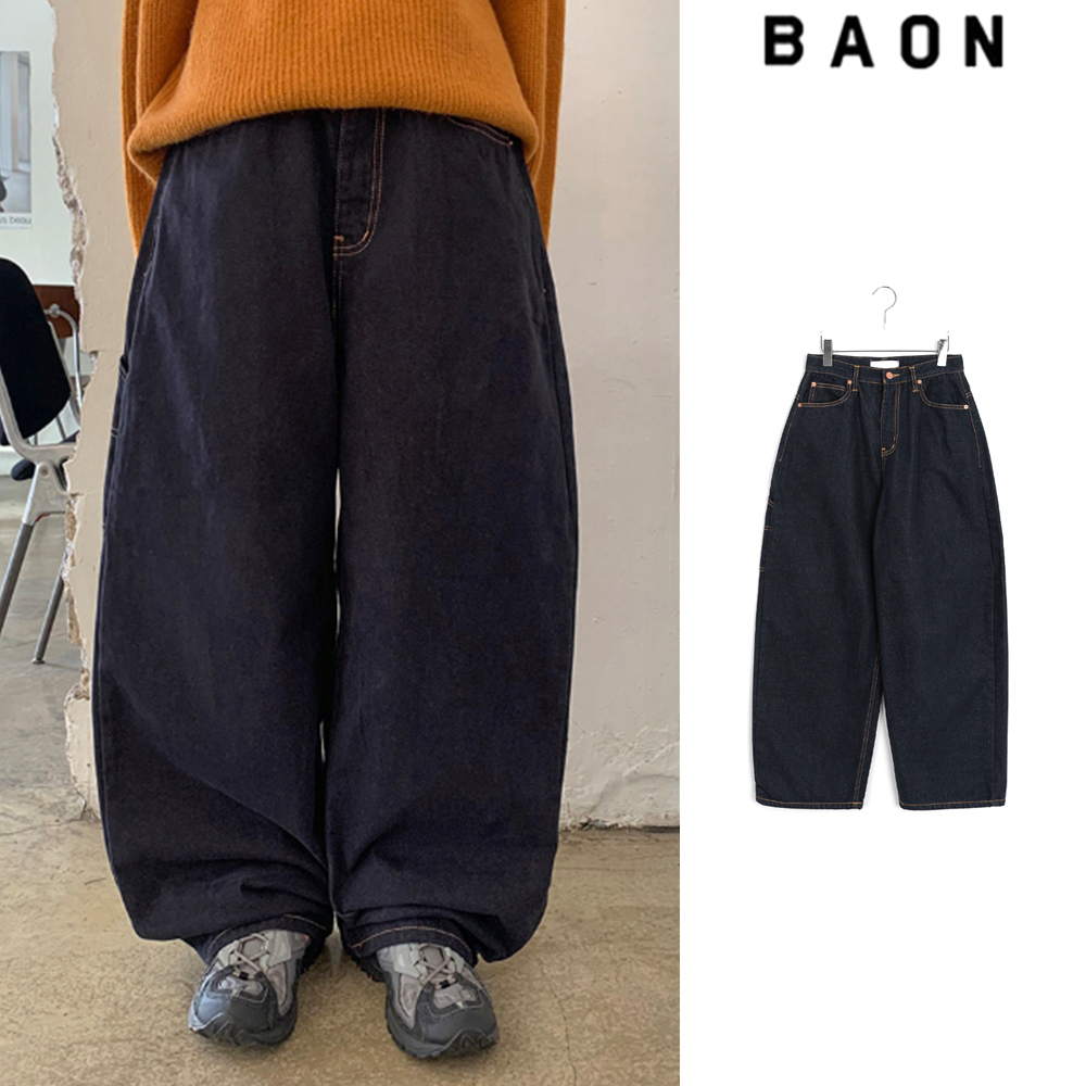 【BAON】Marudi pocket embroidered brushed wide denim pants