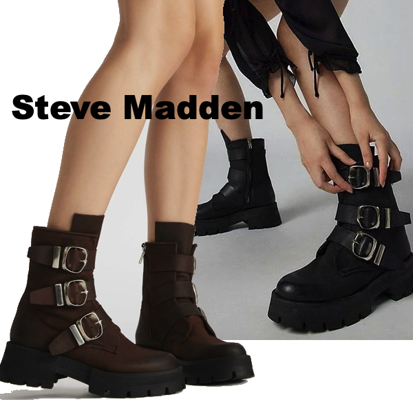 SALE！Steve Madden カシャ見え ゴツカワ★バックル 厚底 ブーツ