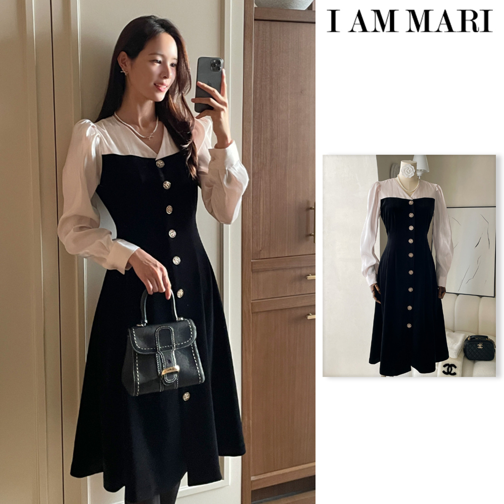 【I AM MARI】24FW★ Philea Color Matching Velvet Flared OP
