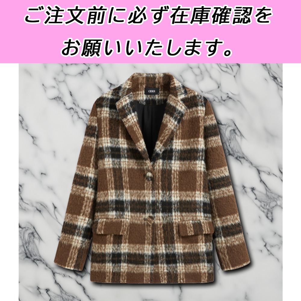 国内配送 CIDER★ウール混襟チェック ボタンポケット ブレザー