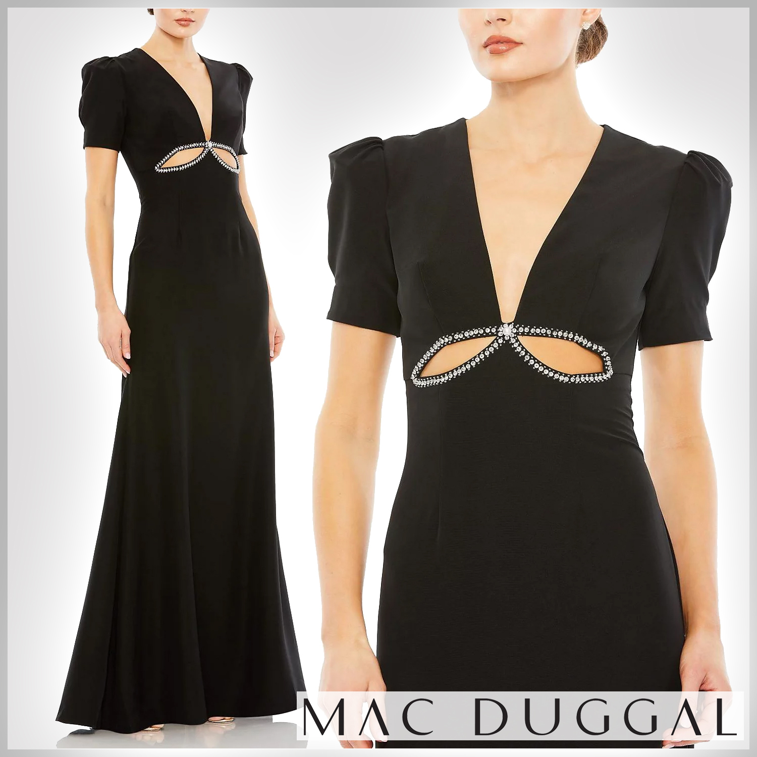 【Mac Duggal】関税なし♪パフスリーブ カットアウト ガウン