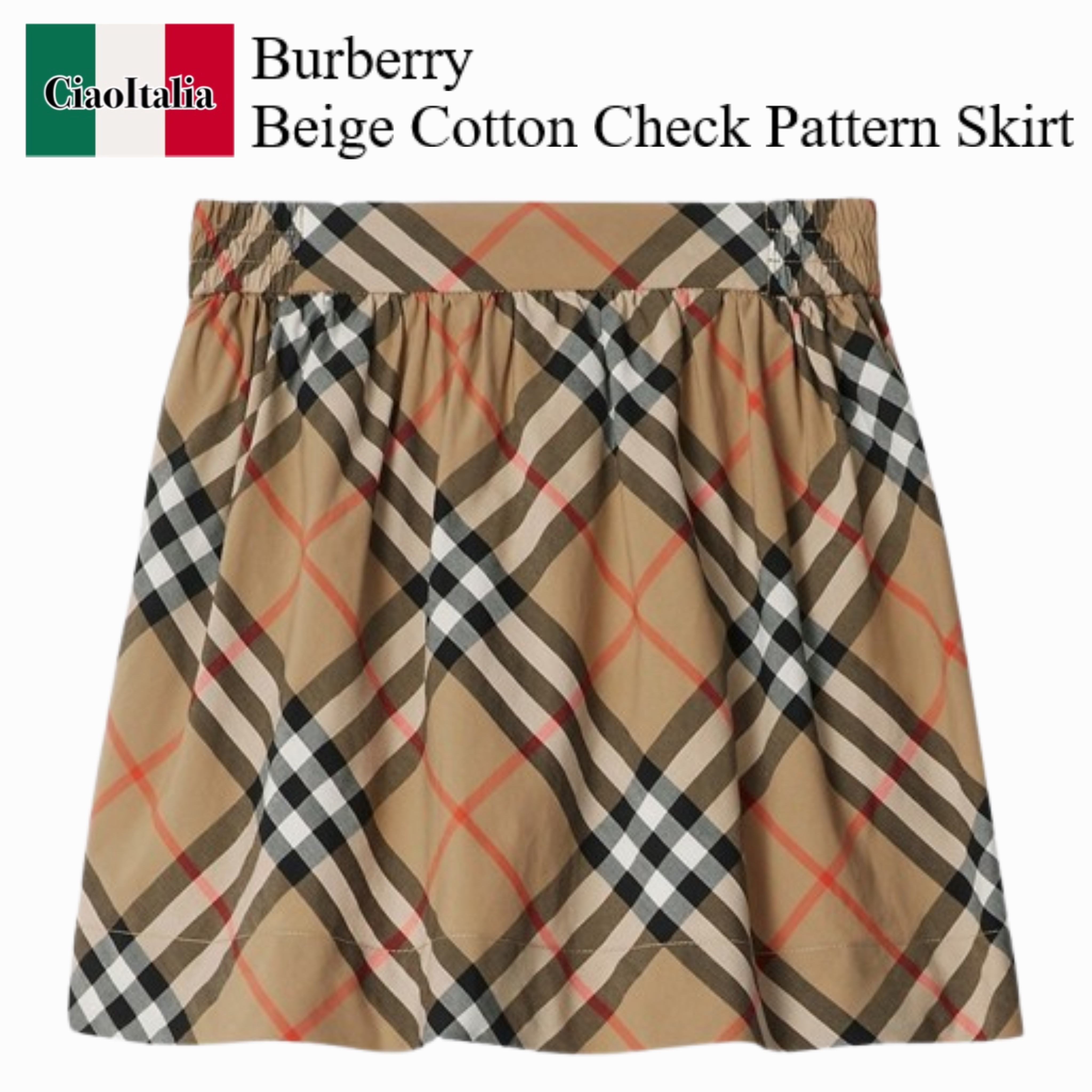 キッズ用ボトムス Burberry Beige Cotton Check Pattern Skirt