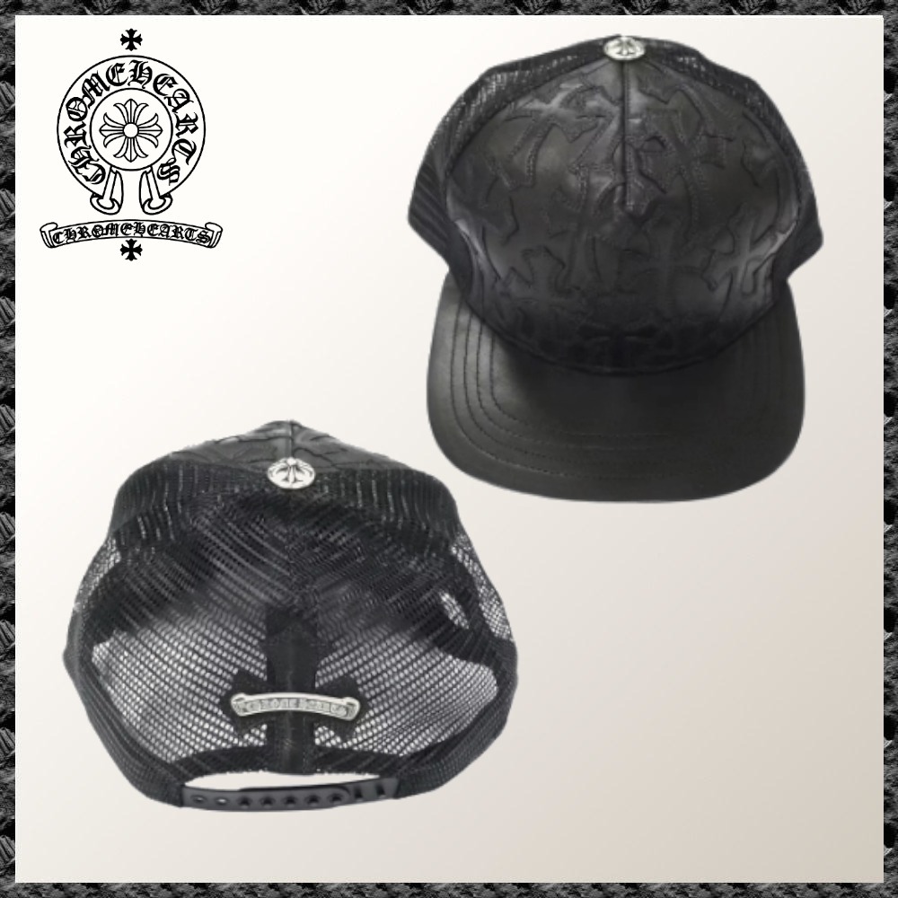 CHROME HEARTS◆セメタリークロス レザーステッチ 黒 ハット