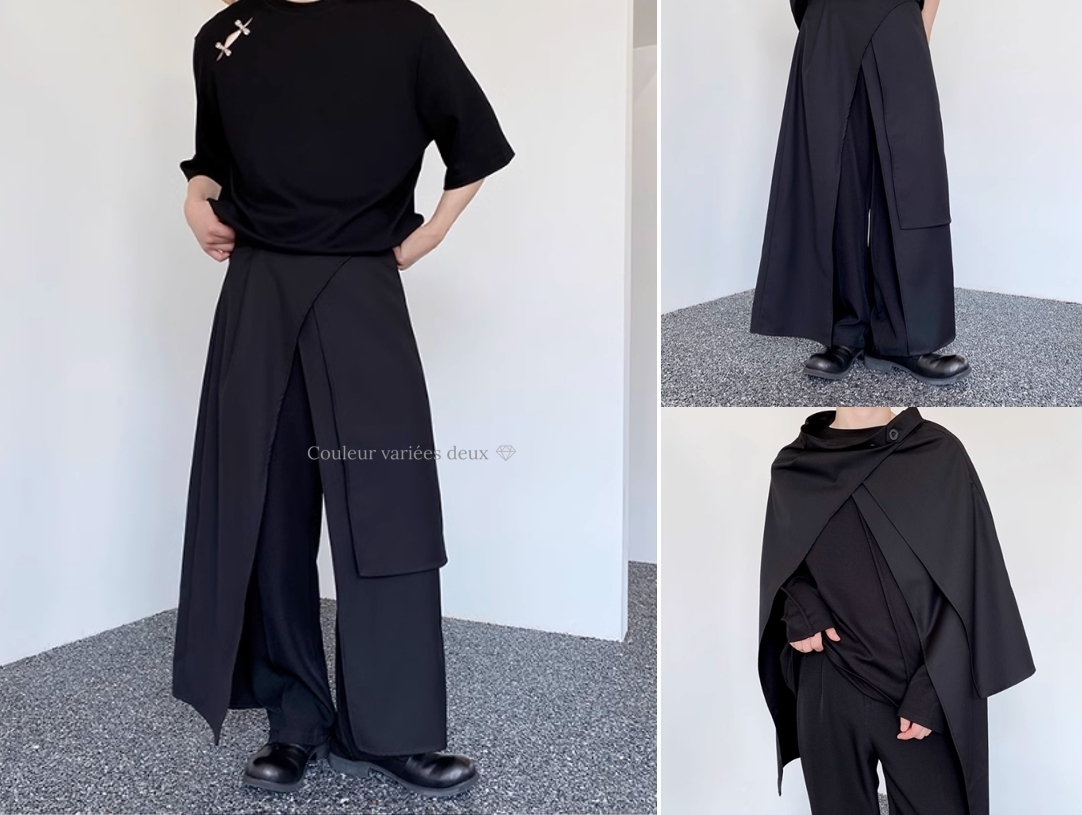 斬新デザイン ダブルレイヤードワイドパンツ ユニセックス 1899