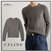 CELINE ロゴ スエードトリム ケーブルニット カシミアセーター