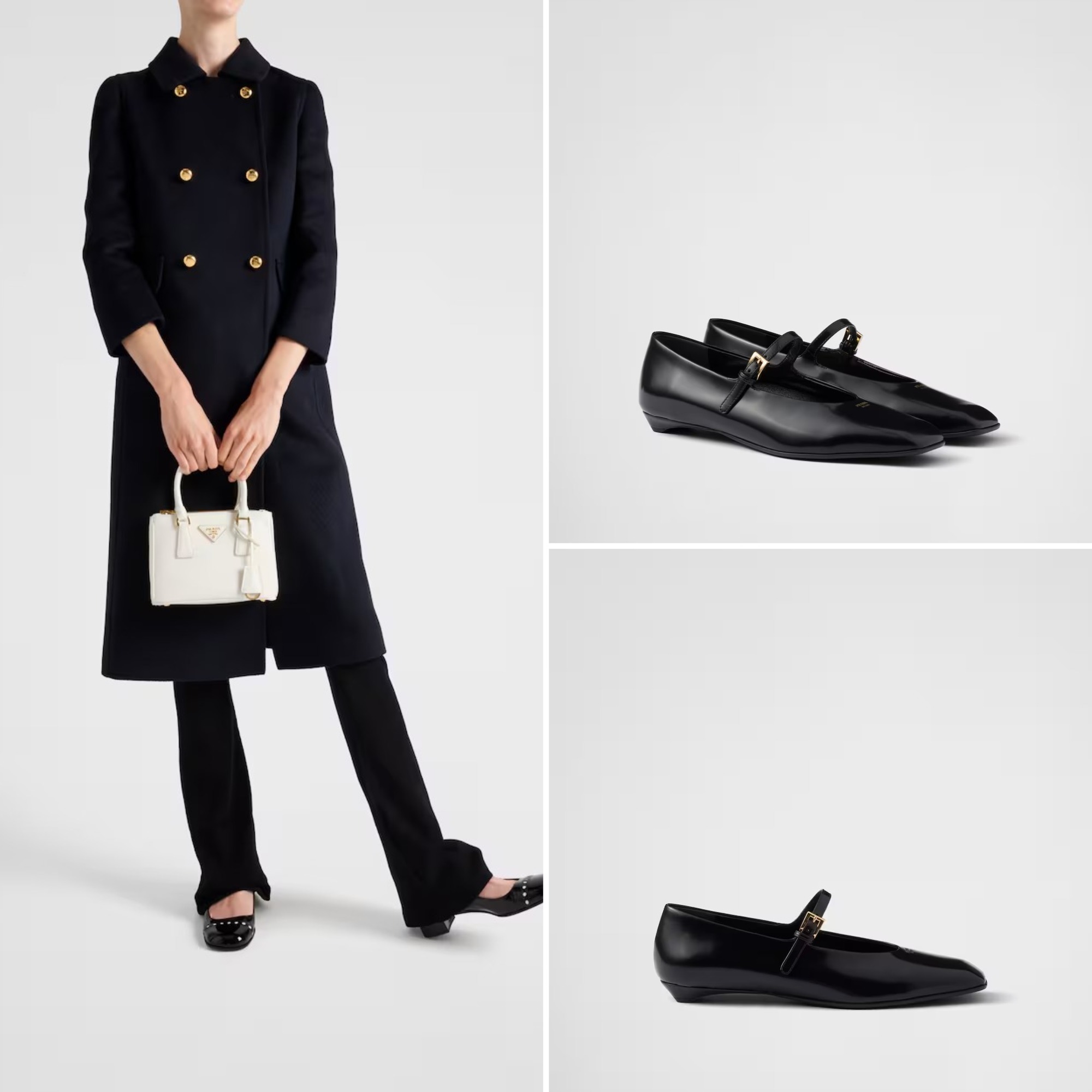 《送料無料》PRADA Brushed leather Mary Jane ballerinas