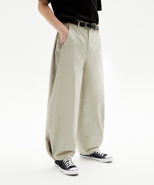★TRILLION★ Side tuck snap button wide cotton pants CREAM T