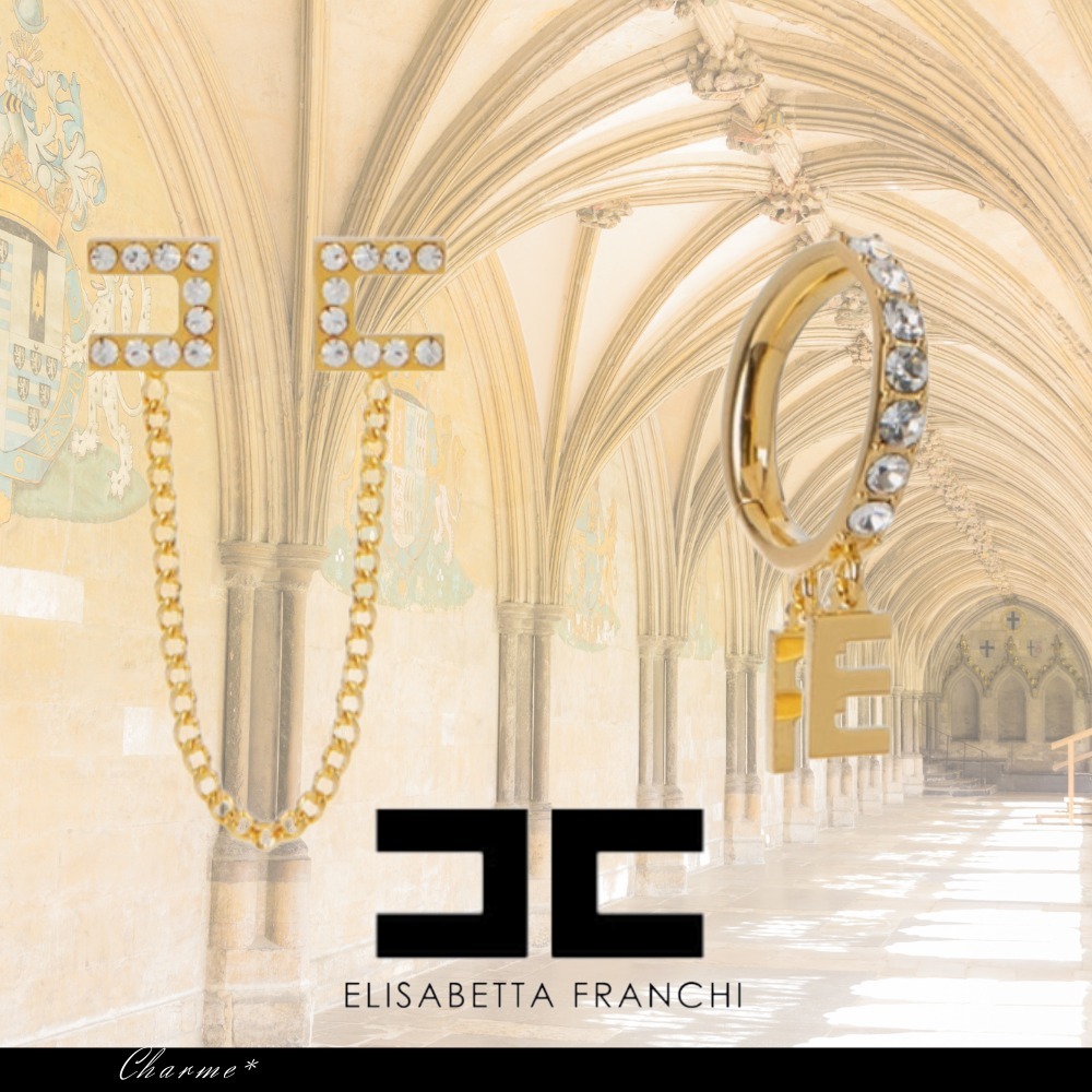 ELISABETTA FRANCHI リング＆ラインストーンロゴ付 ピアスセット