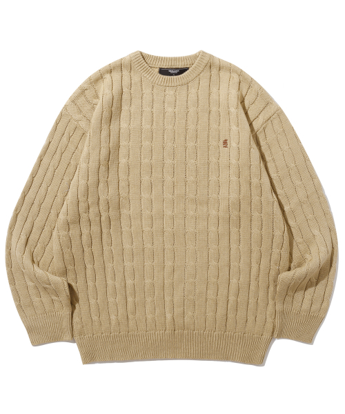 ★TRILLION★ Washable boat embroidery cable crew neck knit E