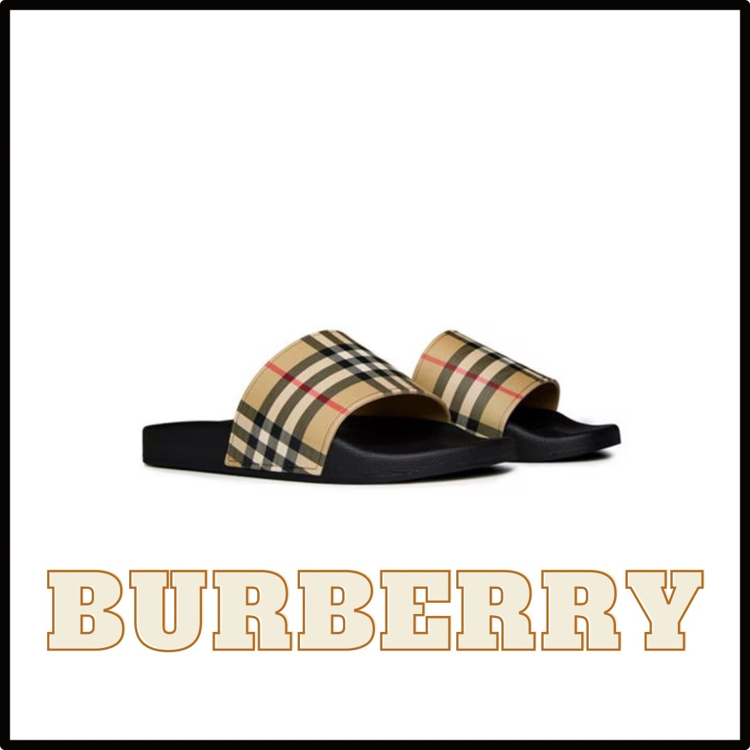 関税込み【Burberry】サンダル ファーリー ロゴ スライダー