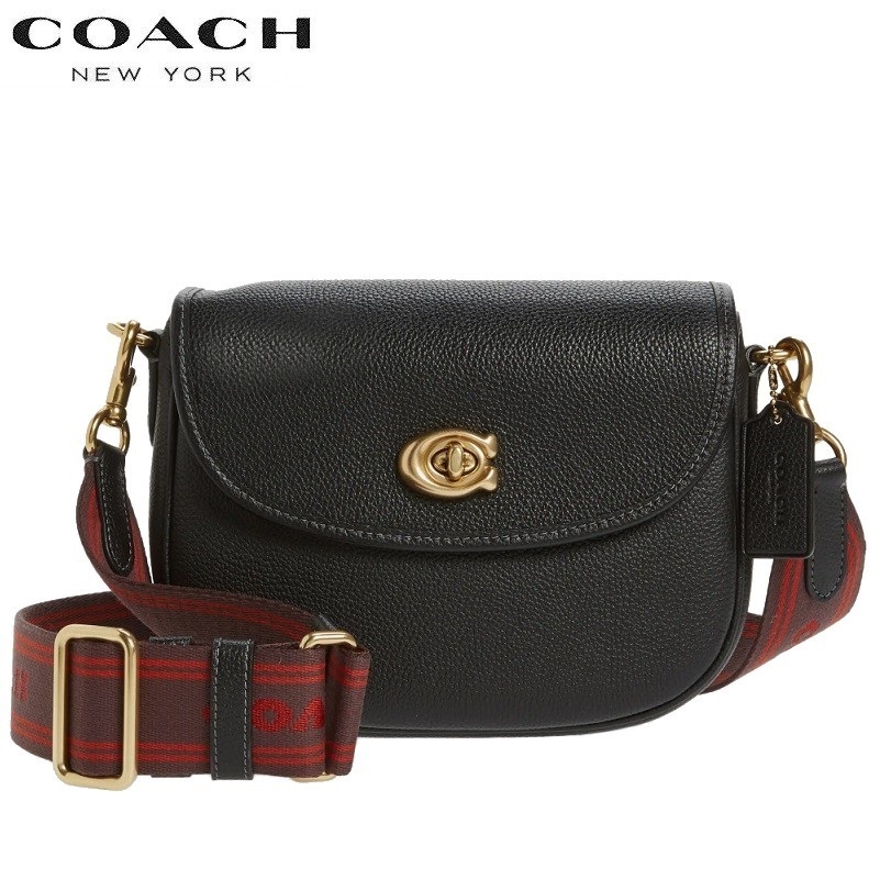 COACH 新作 ウイロウ レザー サドル クロスボディ ブラック