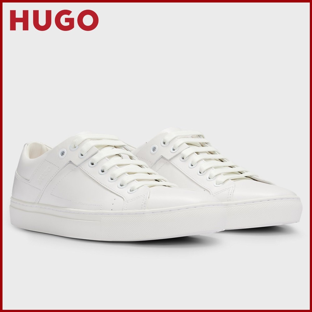 HUGO レザー レースアップスニーカー トーナルロゴ
