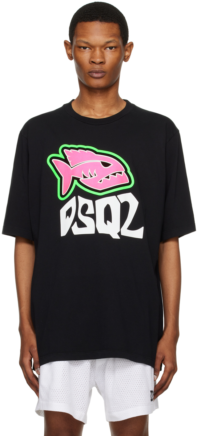 【関税込み】Dsquared2 ブラック Fish Skater Tシャツ