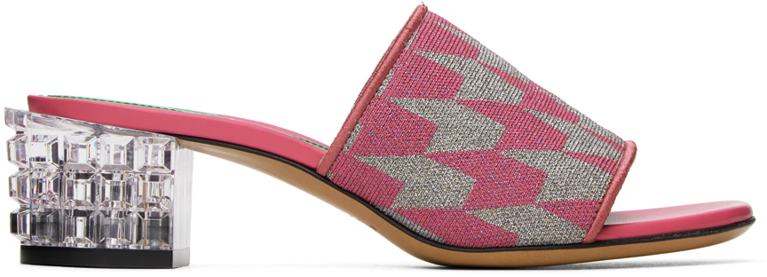 【関税込み】Marni ピンク＆グレー ジャカード ヒールサンダル
