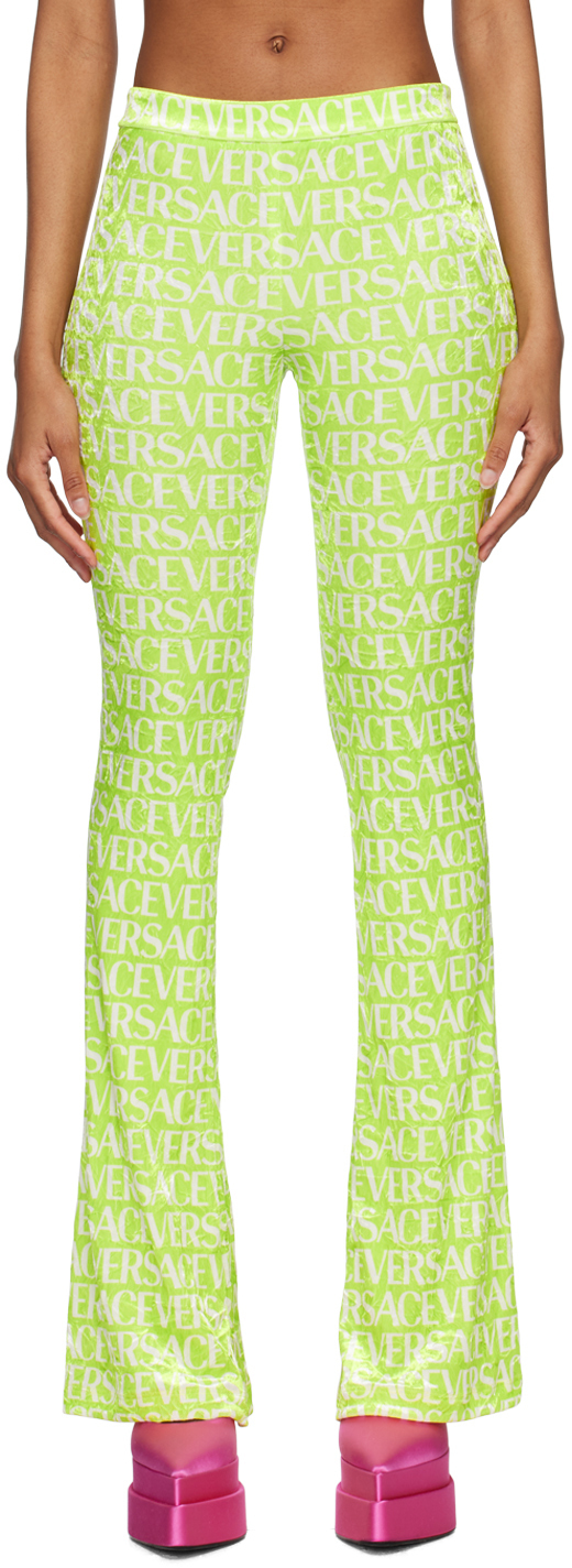 【関税込み】Versace グリーン オールオーバーロゴ トラウザーズ