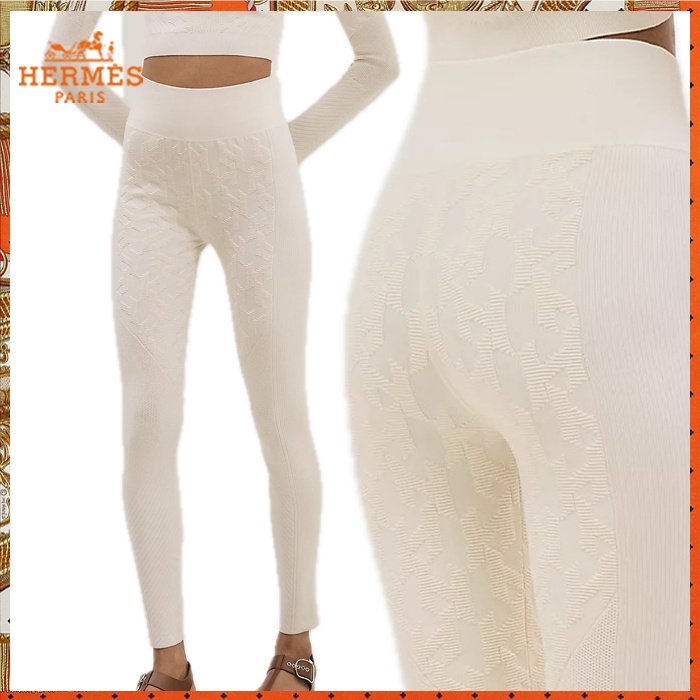 HERMES 25SS《レギンス風パンツ》Hモチーフ ホワイト DHL 直営店