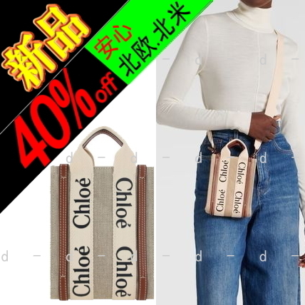 ◆◆VIP◆◆ CHLOE WOODY リネンキャンバス ミニ トートバッグ