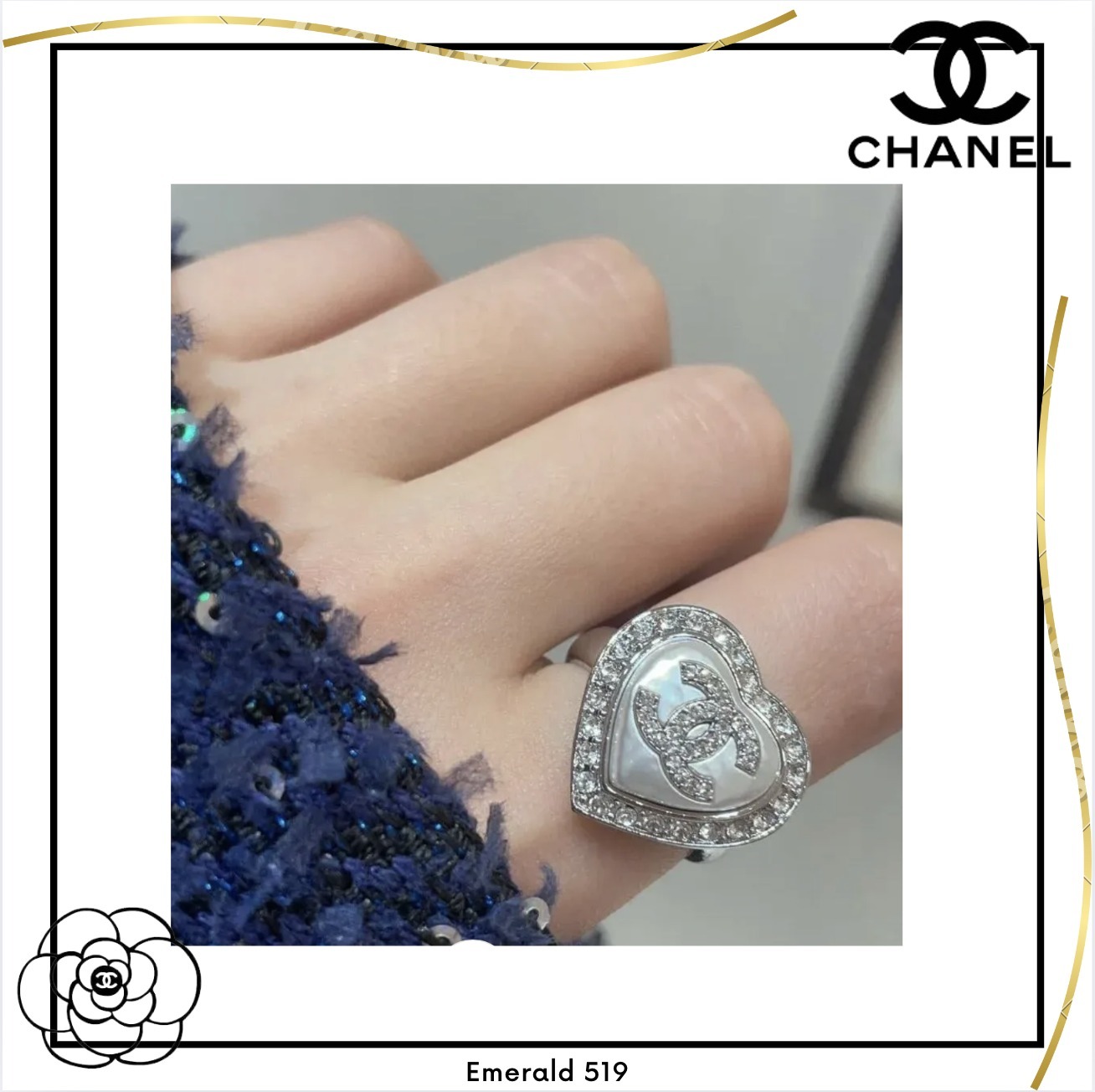キラキラ可愛い！【CHANEL 】指輪 / ハートリング シルバー