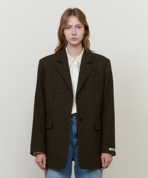 アウターその他 Fallett Overfit Check Blazer Brown FA2403JK06BR