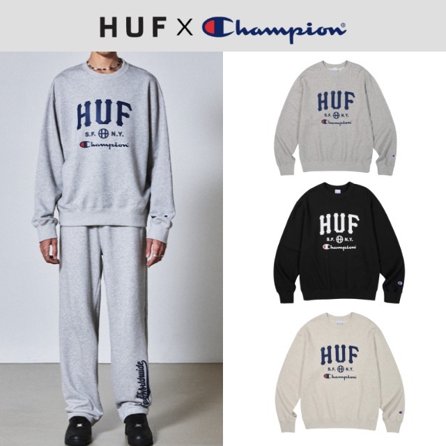 【HUF】 CHAMPION SWEAT CREWNECK 3色 スウェットシャツ