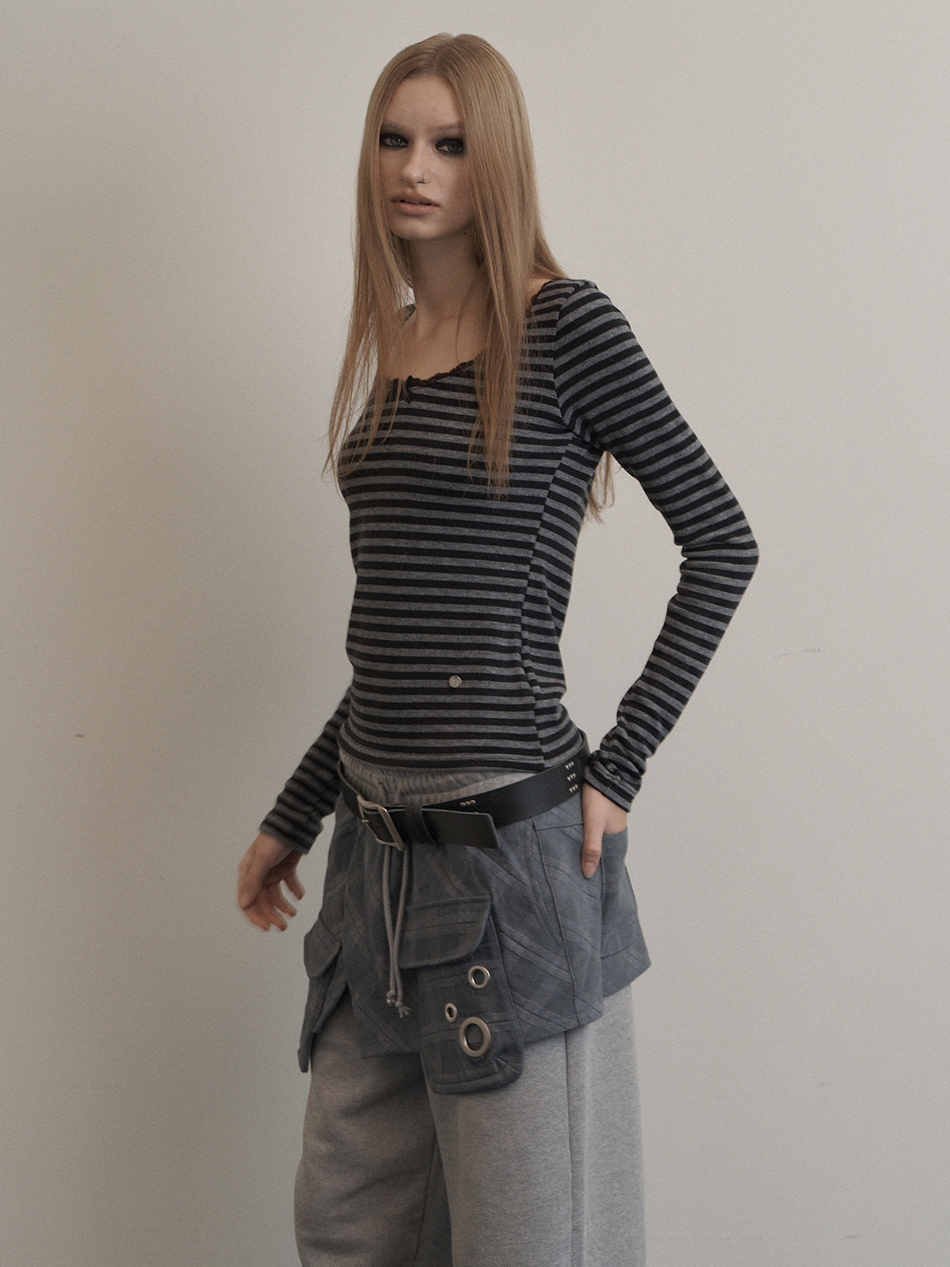 《SETUP-EXE》 STRIPE LACE TOP