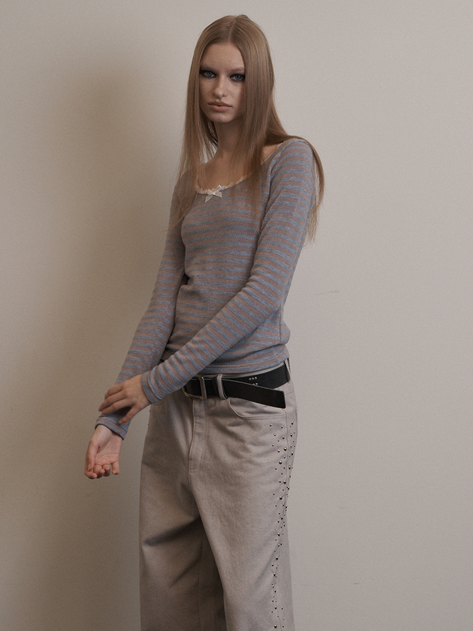 《SETUP-EXE》 STRIPE LACE TOP